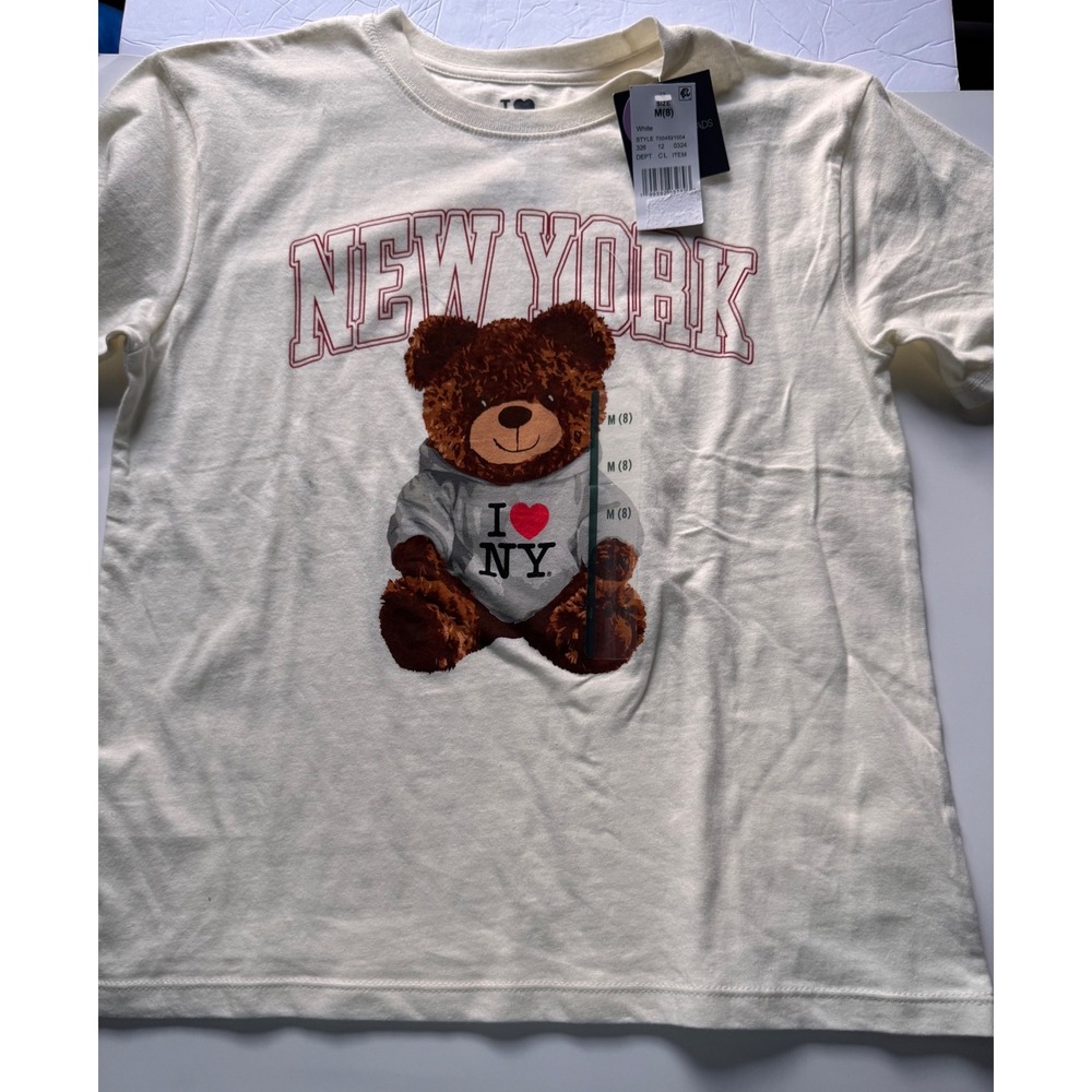 Grayson Threads Kids I Love NY Teddy Bear Graphic T-Shirt Cream Medium 8 NWT